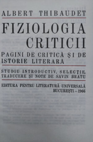 Albert Thibaudet Fiziologia criticii