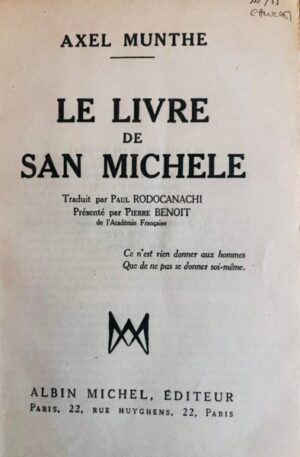 Axel Munthe Le Livre de San Michele